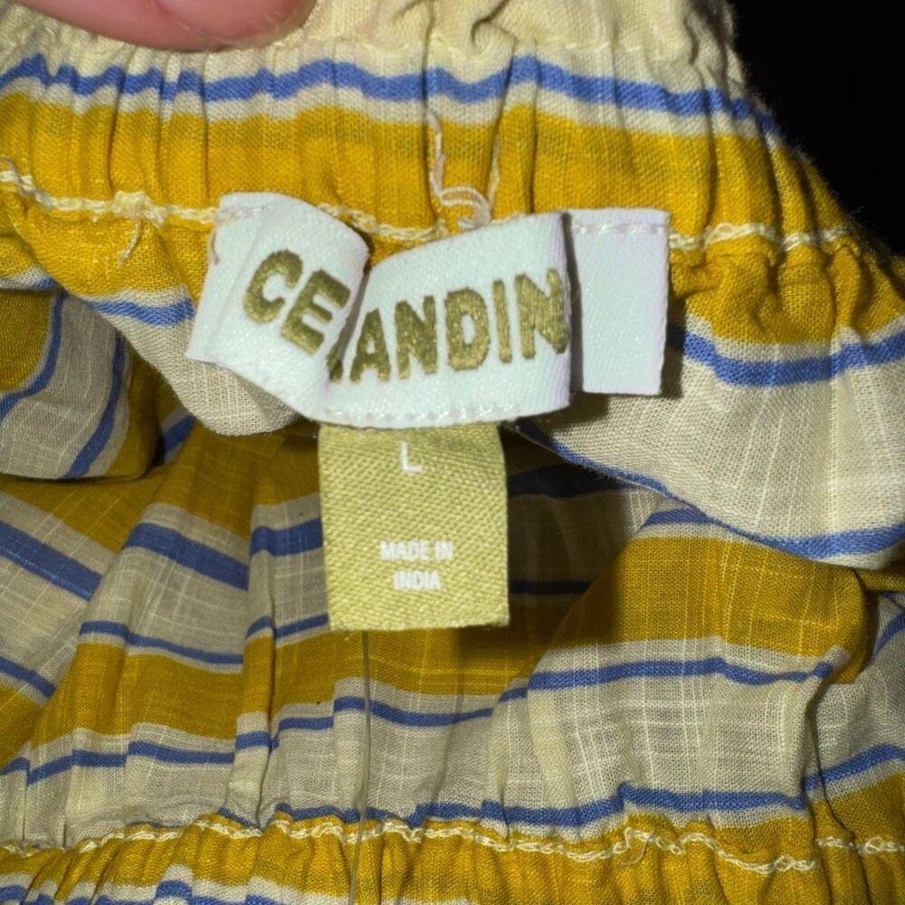 Celandine Sz L Copacabana Midi Skirt Rio Sunshine Stripe Parrot Anthropologie - Picture 6 of 7